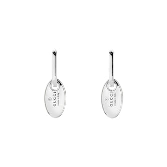 Gucci Sterling Silver Trademark Oval Tag Drop Earrings