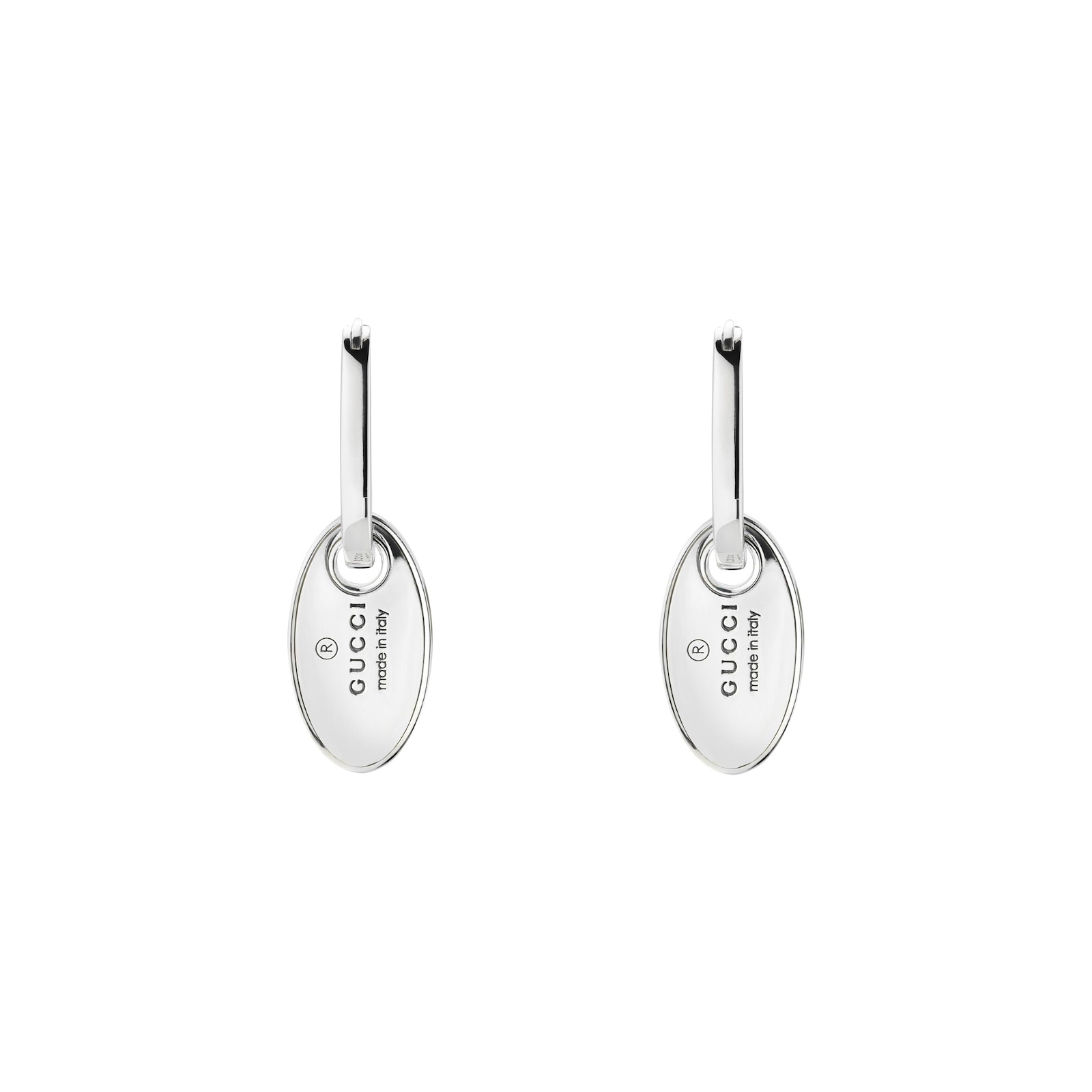 Gucci Sterling Silver Trademark Oval Tag Drop Earrings