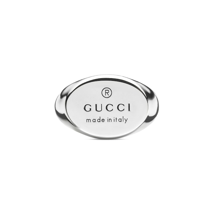 GUCCI Sterling Silver Trademark Chevalier Oval Ring