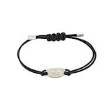 GUCCI Sterling Silver Oval Tag Leather Strap Bracelet