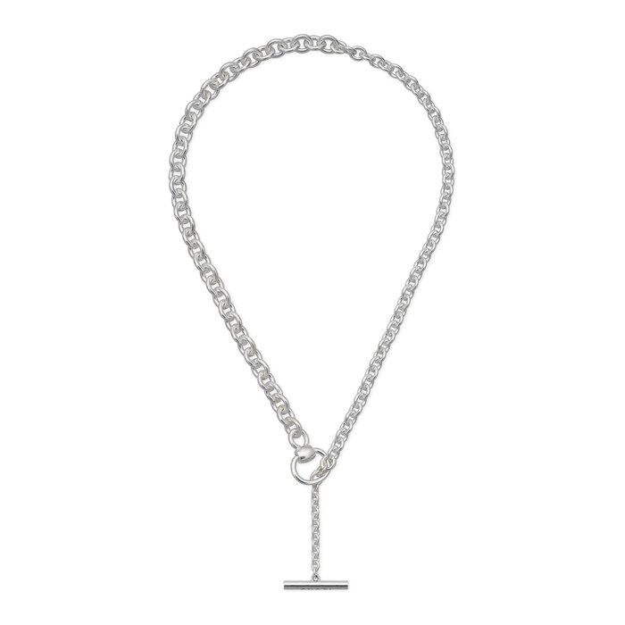 GUCCI Sterling Silver Horsebit Lariat Necklace