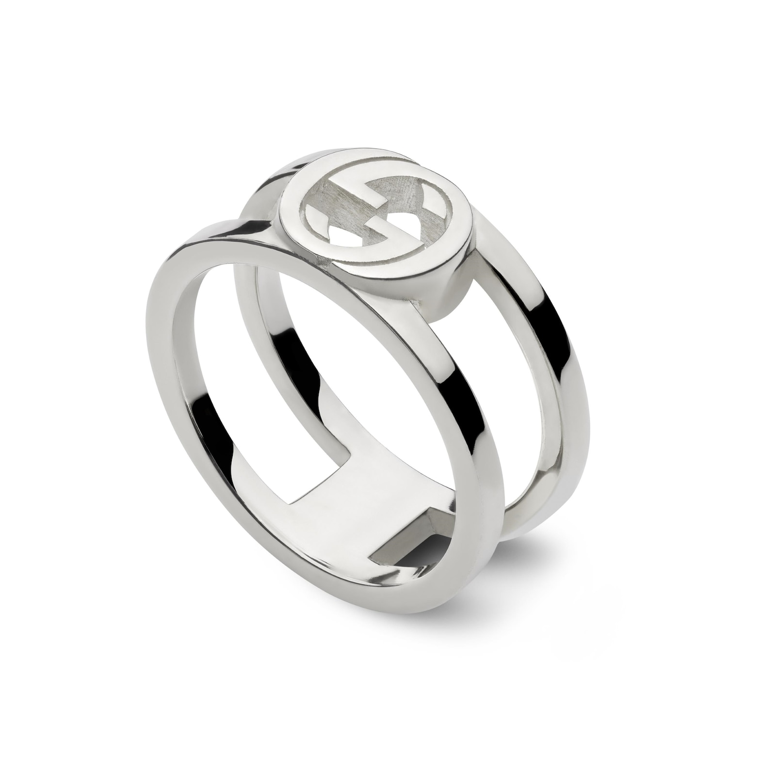 Gucci Sterling Silver Interlocking G 8.8mm Double Row Ring - Size 6.75