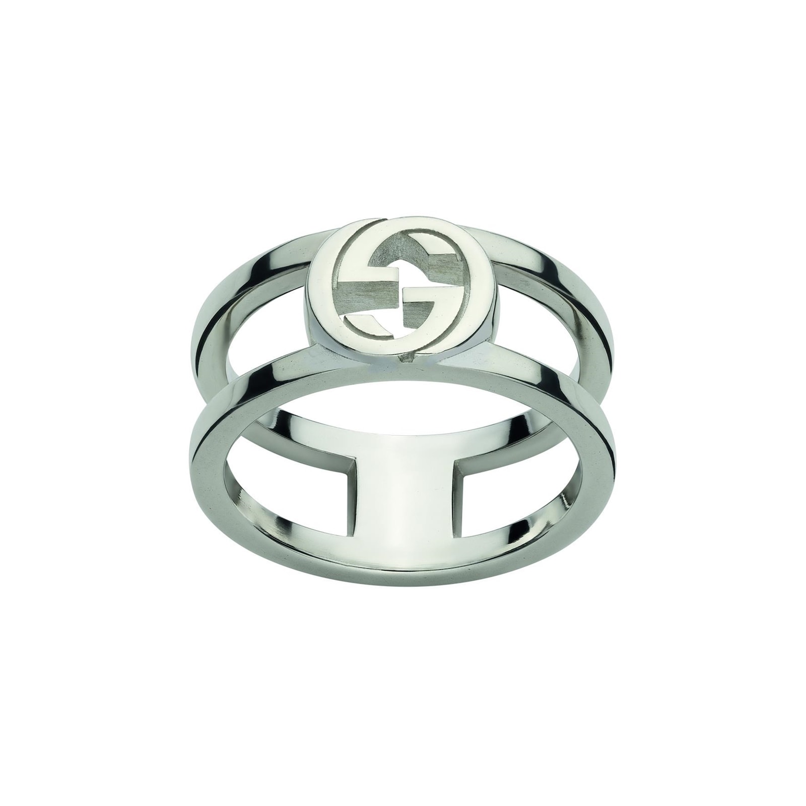 Gucci Sterling Silver Interlocking G 8.8mm Double Row Ring - Size 6.75