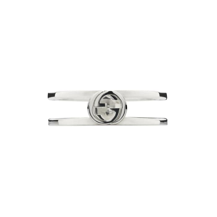 GUCCI Gucci Interlocking Sterling Silver 6mm Double Row Ring - Size 6