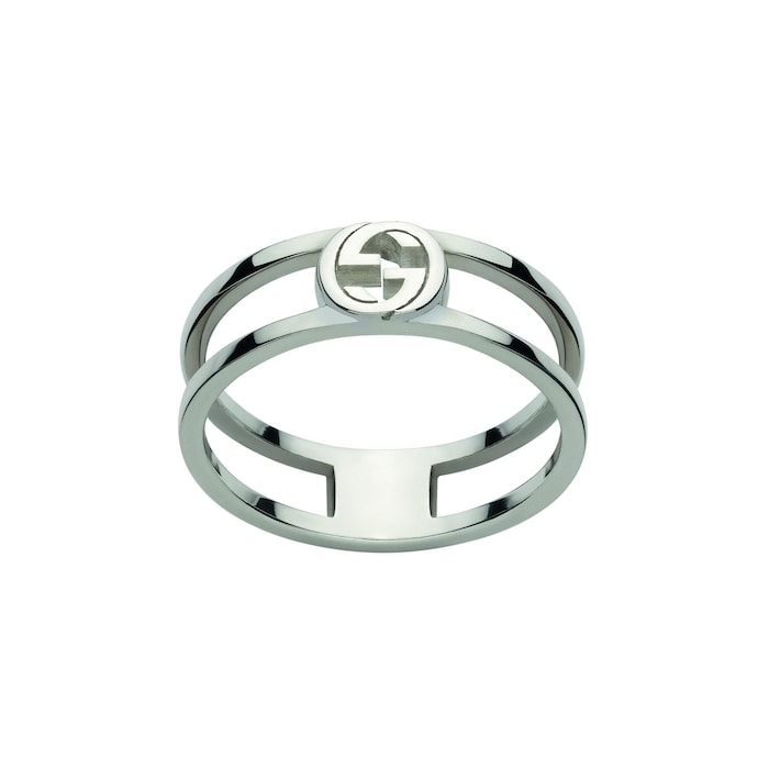 GUCCI Gucci Interlocking Sterling Silver 6mm Double Row Ring - Size 6