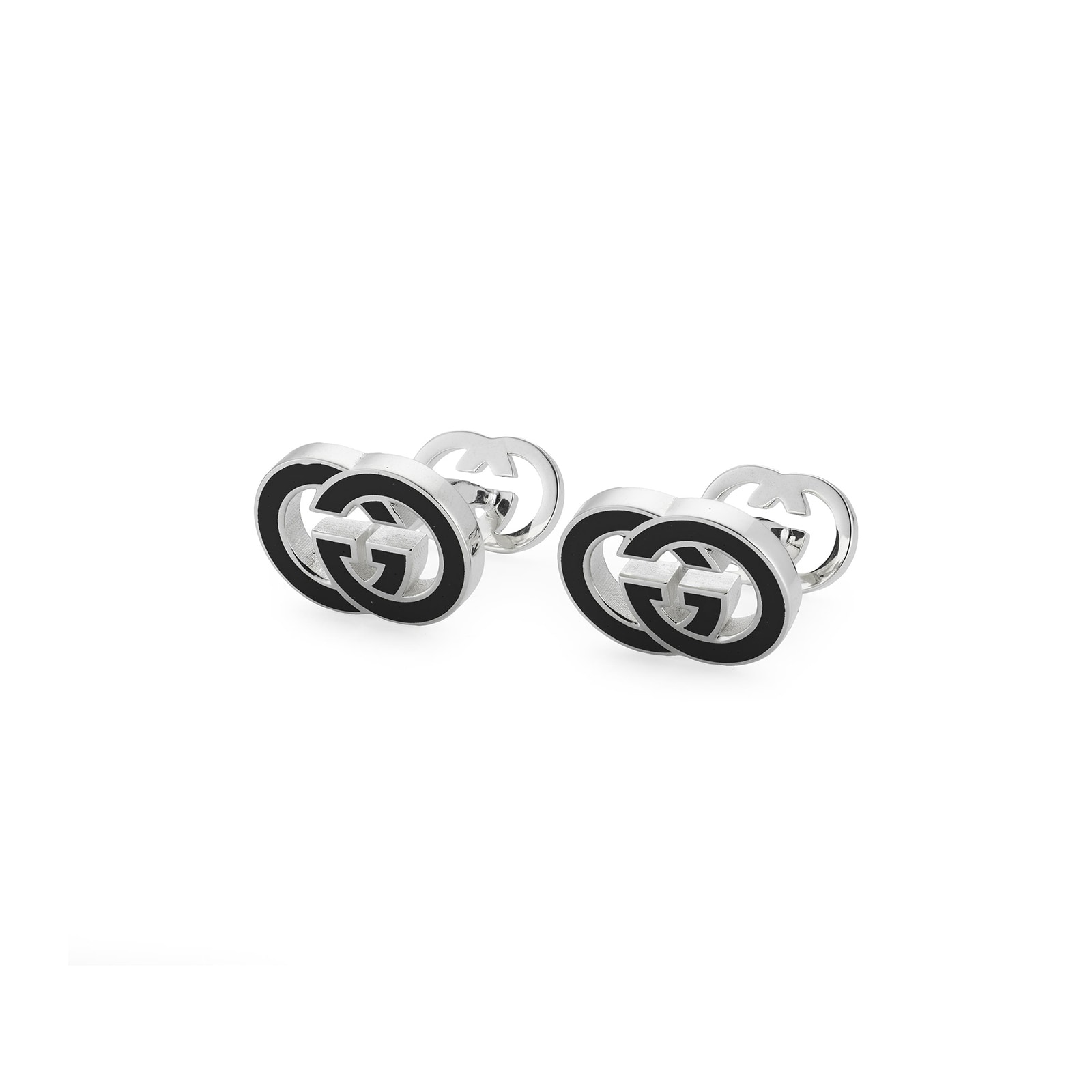 Gucci Gucci Interlocking Sterling Silver & Black Cufflinks