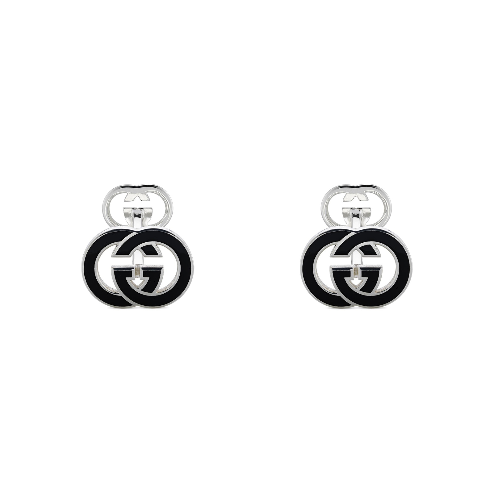 Gucci Gucci Interlocking Sterling Silver & Black Cufflinks