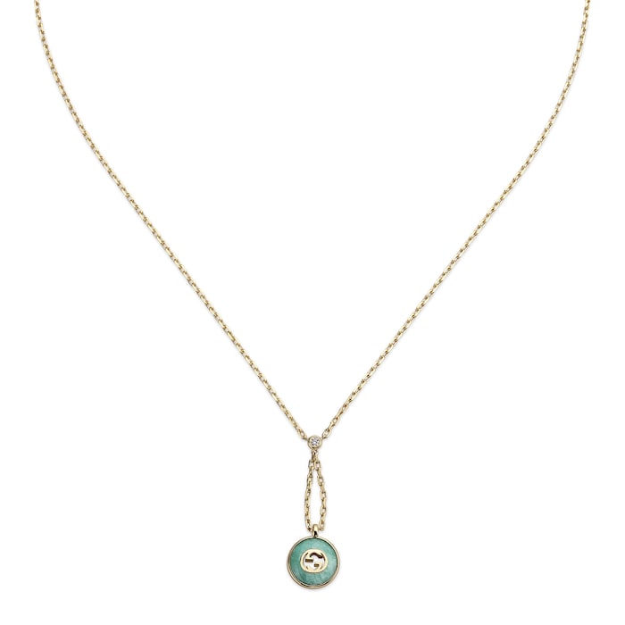 Gucci Gucci Interlocking 18K Yellow Gold Amazonite & Diamond Pendant Necklace