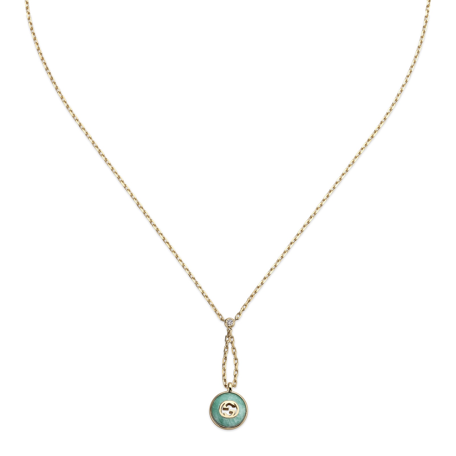 Gucci Gucci Interlocking 18K Yellow Gold Amazonite & Diamond Pendant Necklace