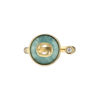 Gucci Gucci Interlocking 18K Yellow Gold Amazonite & Diamond Ring - Size 6