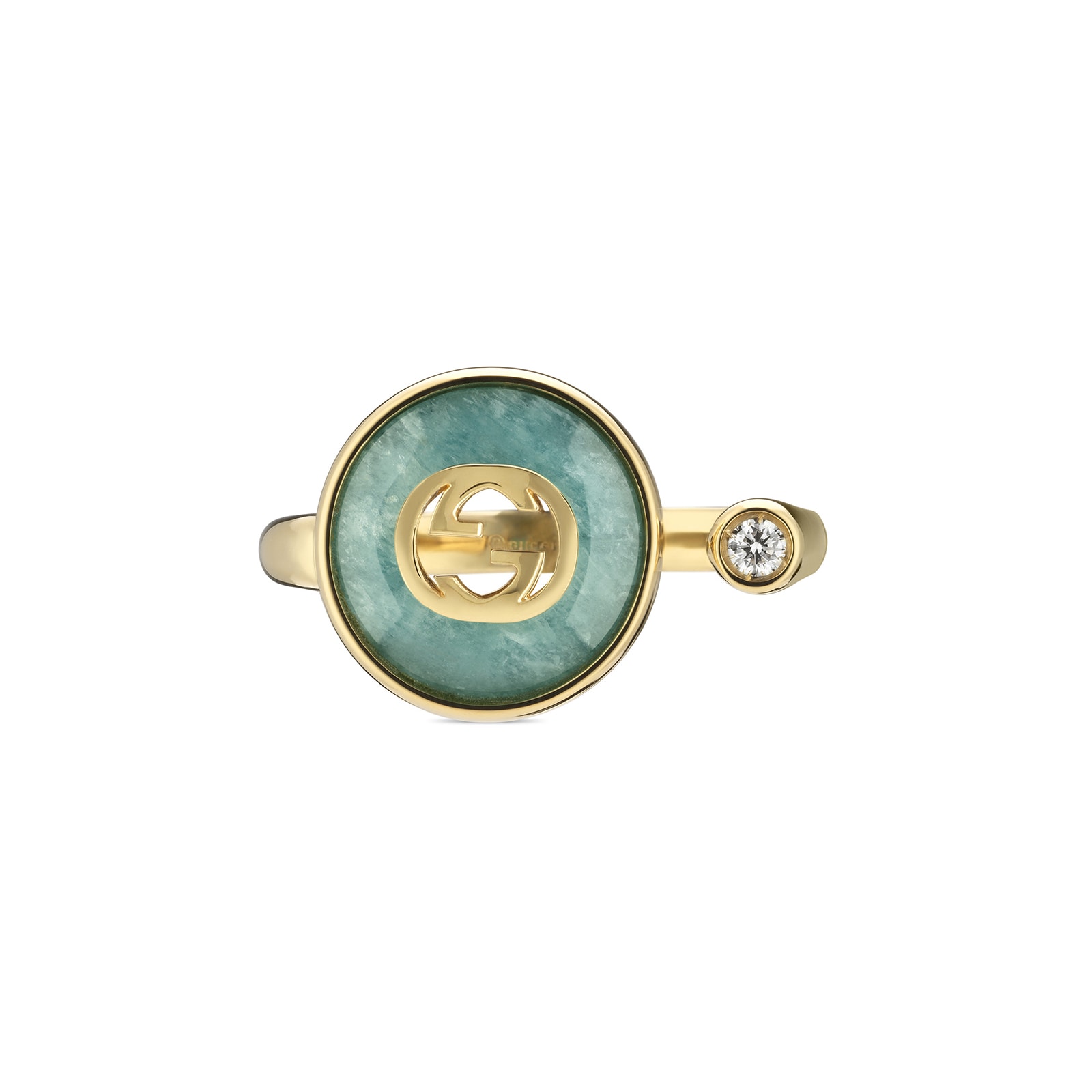 Gucci Gucci Interlocking 18K Yellow Gold Amazonite & Diamond Ring - Size 6.25