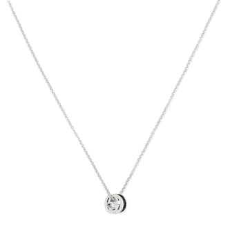 Gucci Gucci Interlocking Sterling Silver & Black Crystal Pendant Necklace
