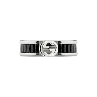 Gucci Gucci Interlocking Sterling Silver & Black Crystal Ring Gucci Gucci Interlocking Sterling Silver & Black Crystal Ring