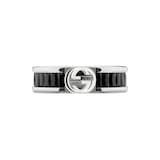 Gucci Gucci Interlocking Sterling Silver & Black Crystal Ring