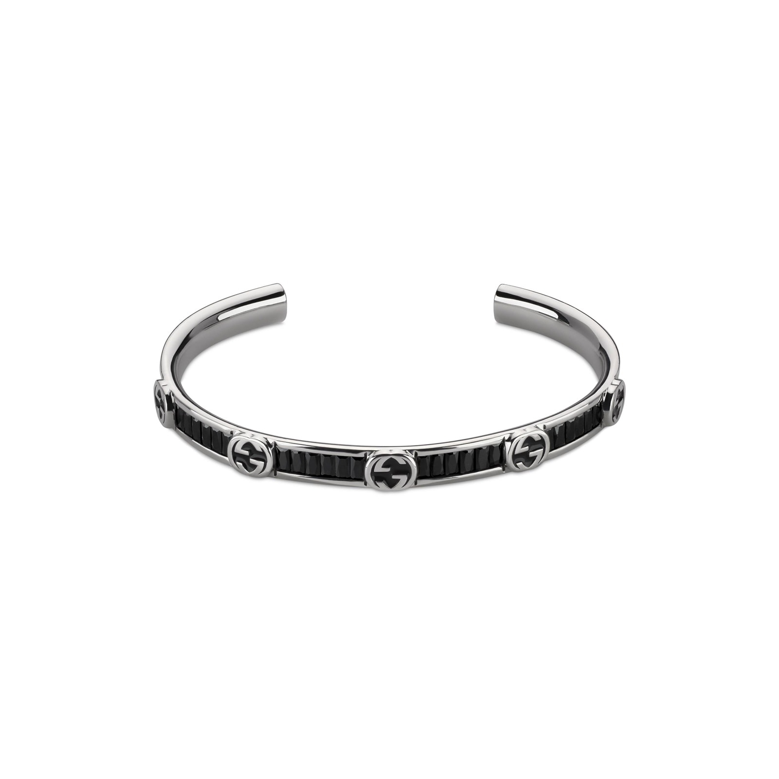 Gucci Gucci Interlocking Sterling Silver & Black Crystal Cuff Bangle Gucci Gucci Interlocking Sterling Silver & Black Crystal Cuff Bangle