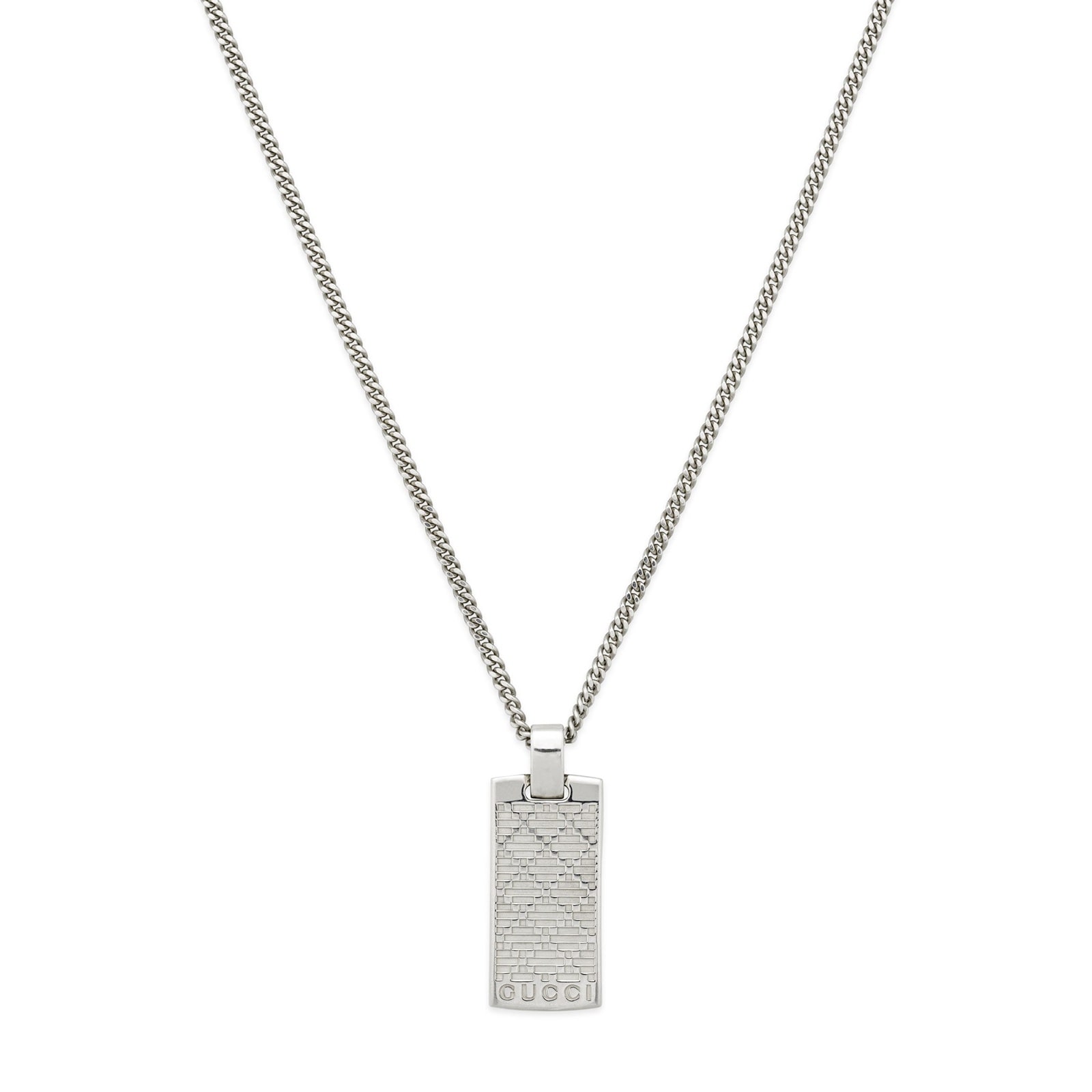 Gucci Diamante Sterling Silver Tag Pendant Necklace