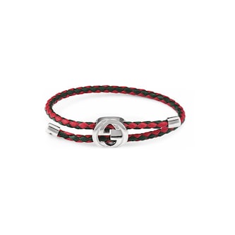 Gucci Gucci Web Red & Green Leather Braided Bracelet