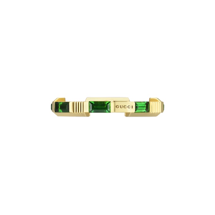 Gucci Gucci Link To Love 18K Yellow Gold Green Tourmaline Ring - Size 6.75