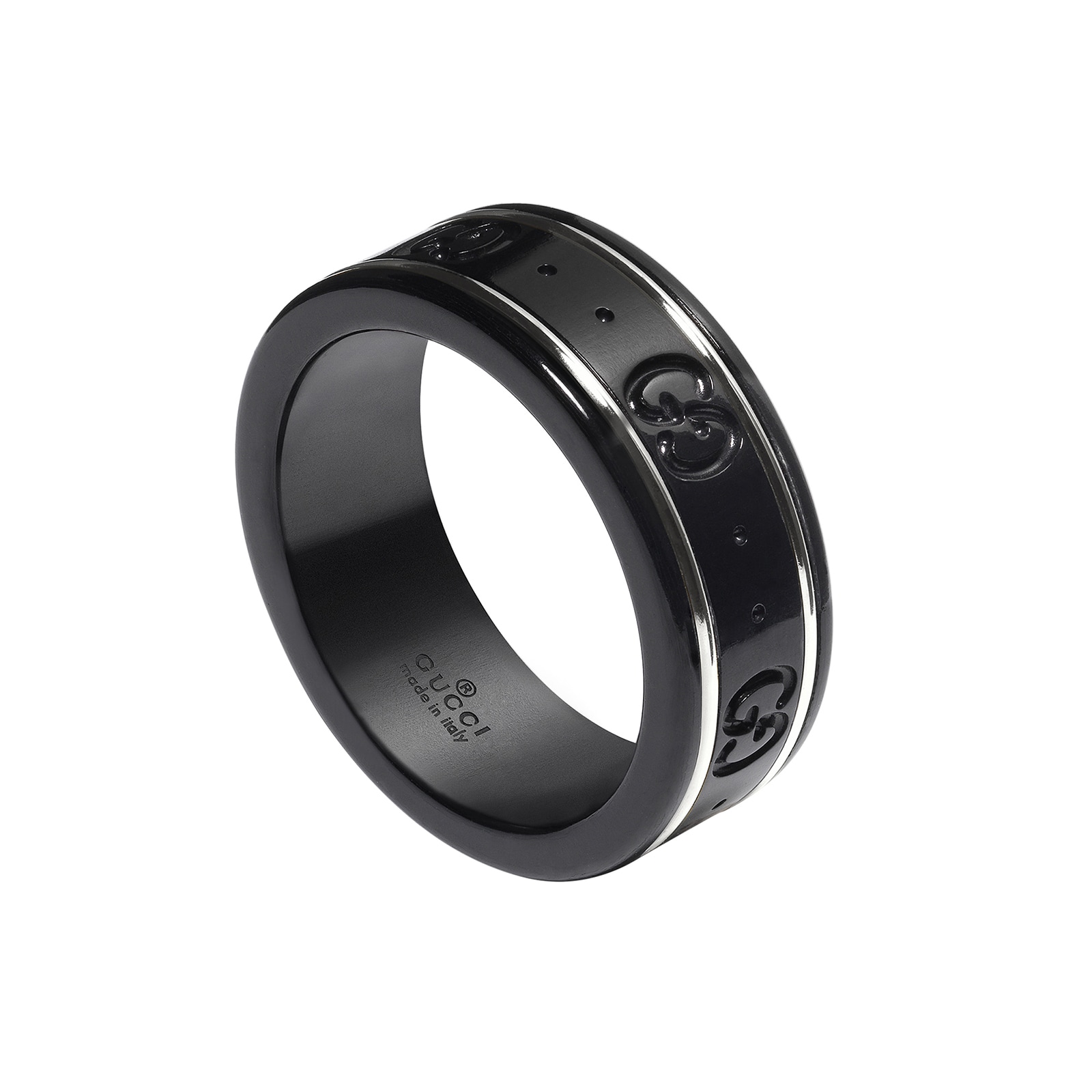 Gucci Gucci Icon 18K White Gold & Black Synthetic Corundum Ring - Size 7.5