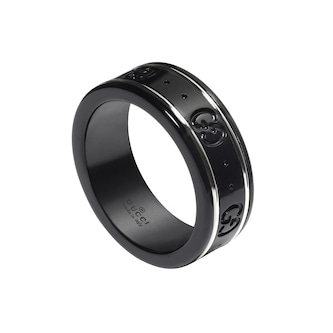 Gucci Gucci Icon 18K White Gold & Black Synthetic Corundum Ring - Size 6.5