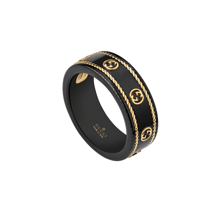 Gucci Gucci Icon 18K Yellow Gold & Black Corundum Ring - Size 7.25
