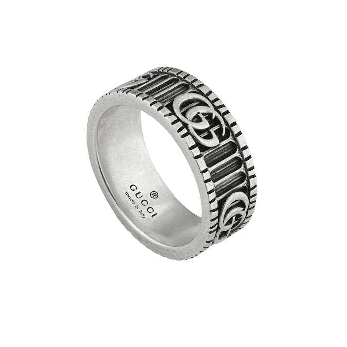 Gucci GG Marmont Aged Sterling Silver Ring - Size 7.5