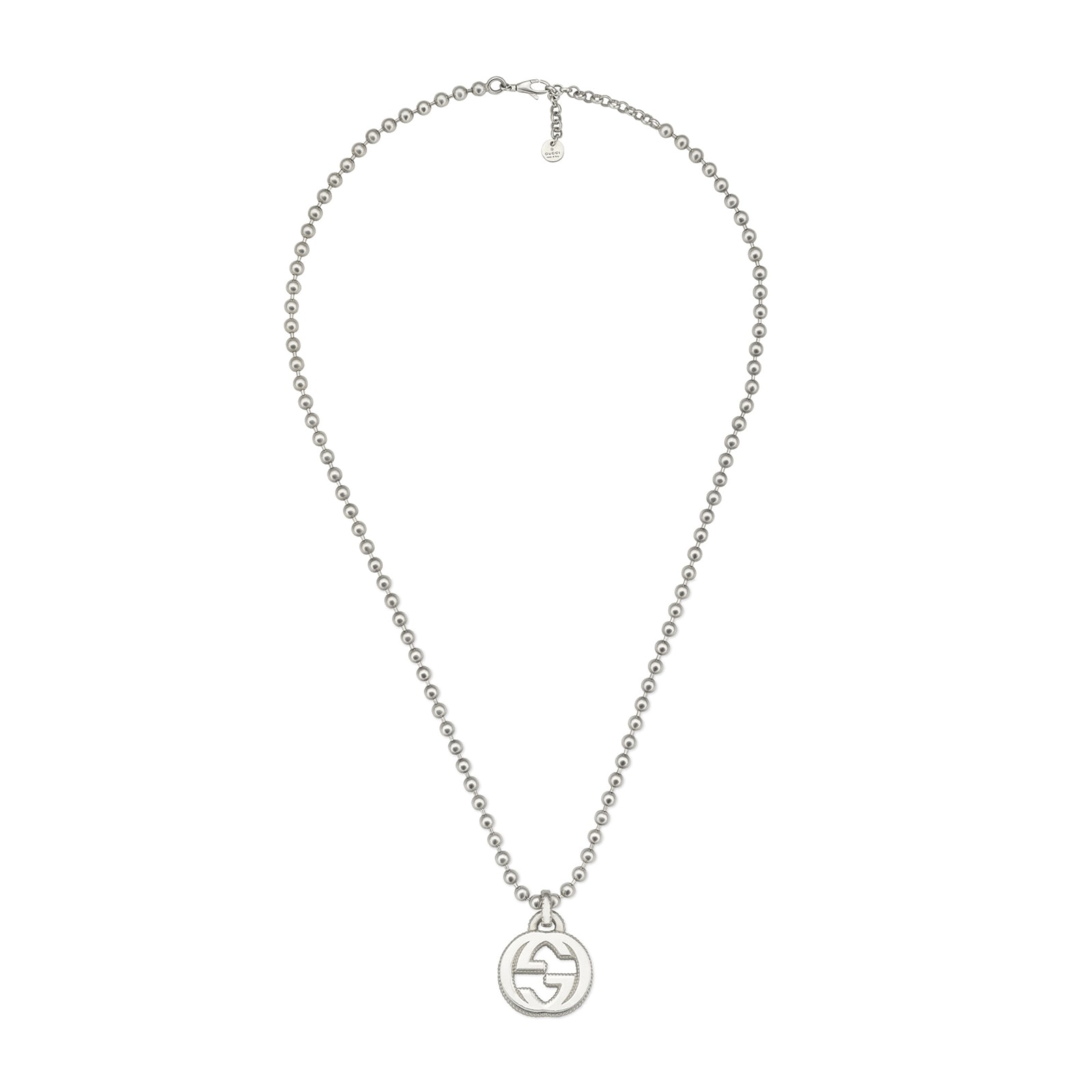 Gucci Gucci Interlocking Sterling Silver Beaded Pendant Necklace