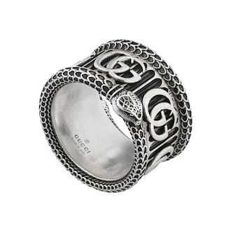 Gucci GG Marmont Aged Sterling Silver Snake Ring - Size 7.25