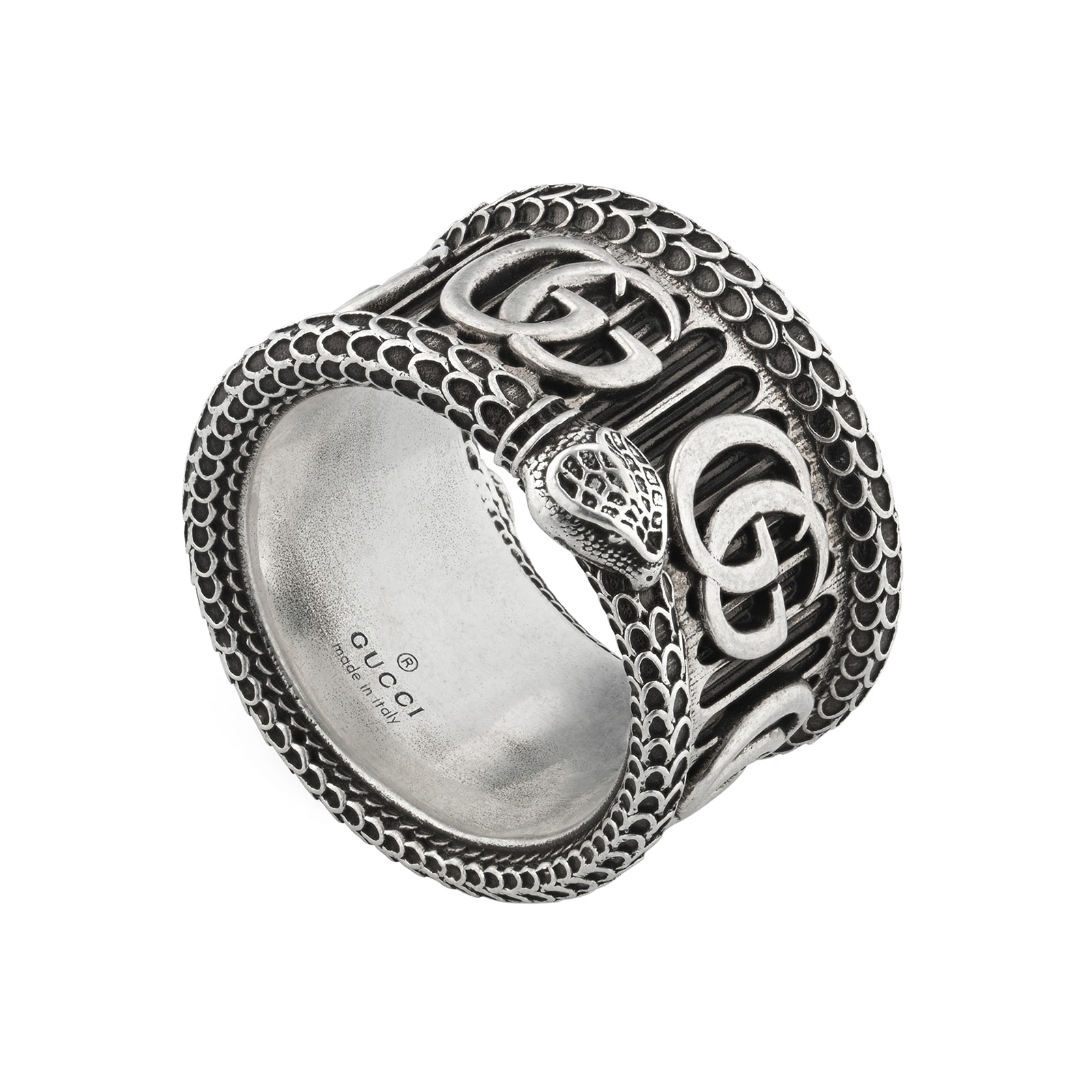 Gucci GG Marmont Aged Sterling Silver Snake Ring - Size 7.25