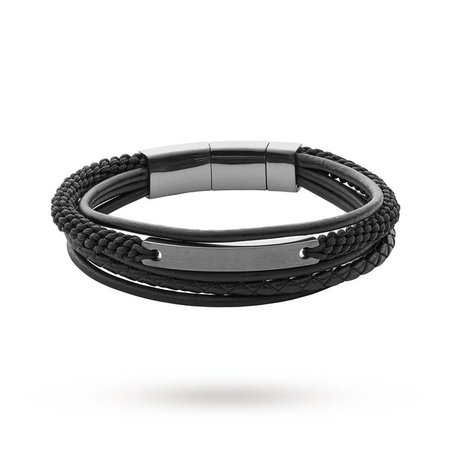 Fossil Fossil Men's Vintage Casual Black Layered Bracelet JF02378793