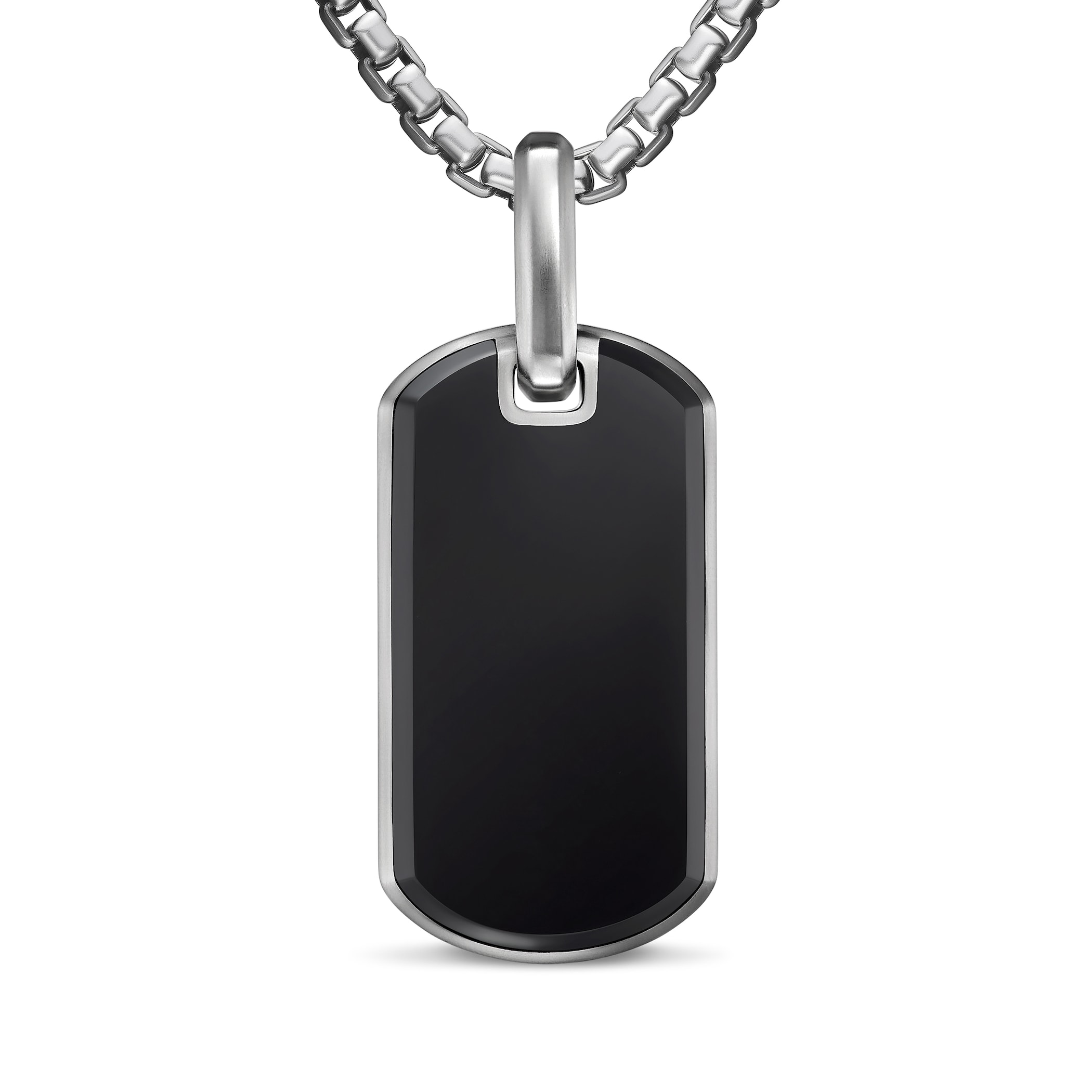 David Yurman Chevron Tag in Sterling Silver with Black Onyx, 27mm