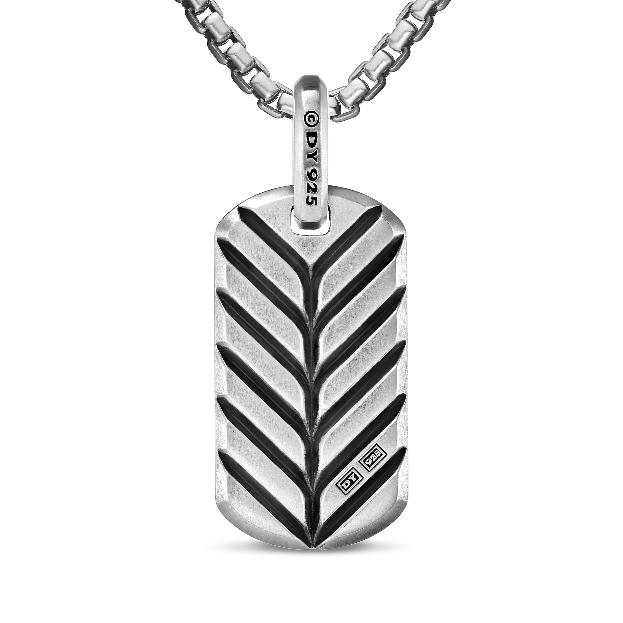 David Yurman Chevron Tag in Sterling Silver with Black Onyx, 27mm