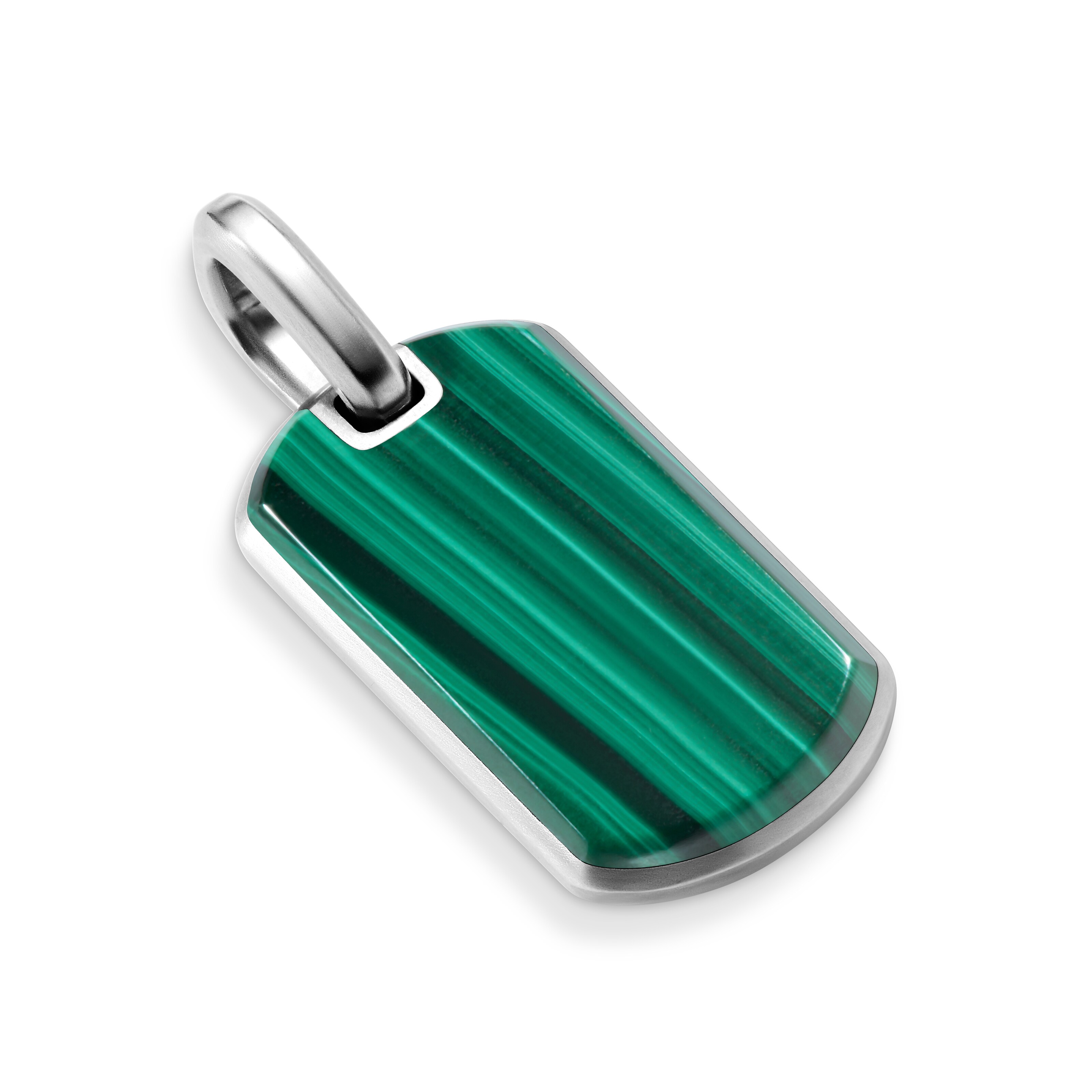 Chevron Tag in Sterling Silver with Malachite, 27mm