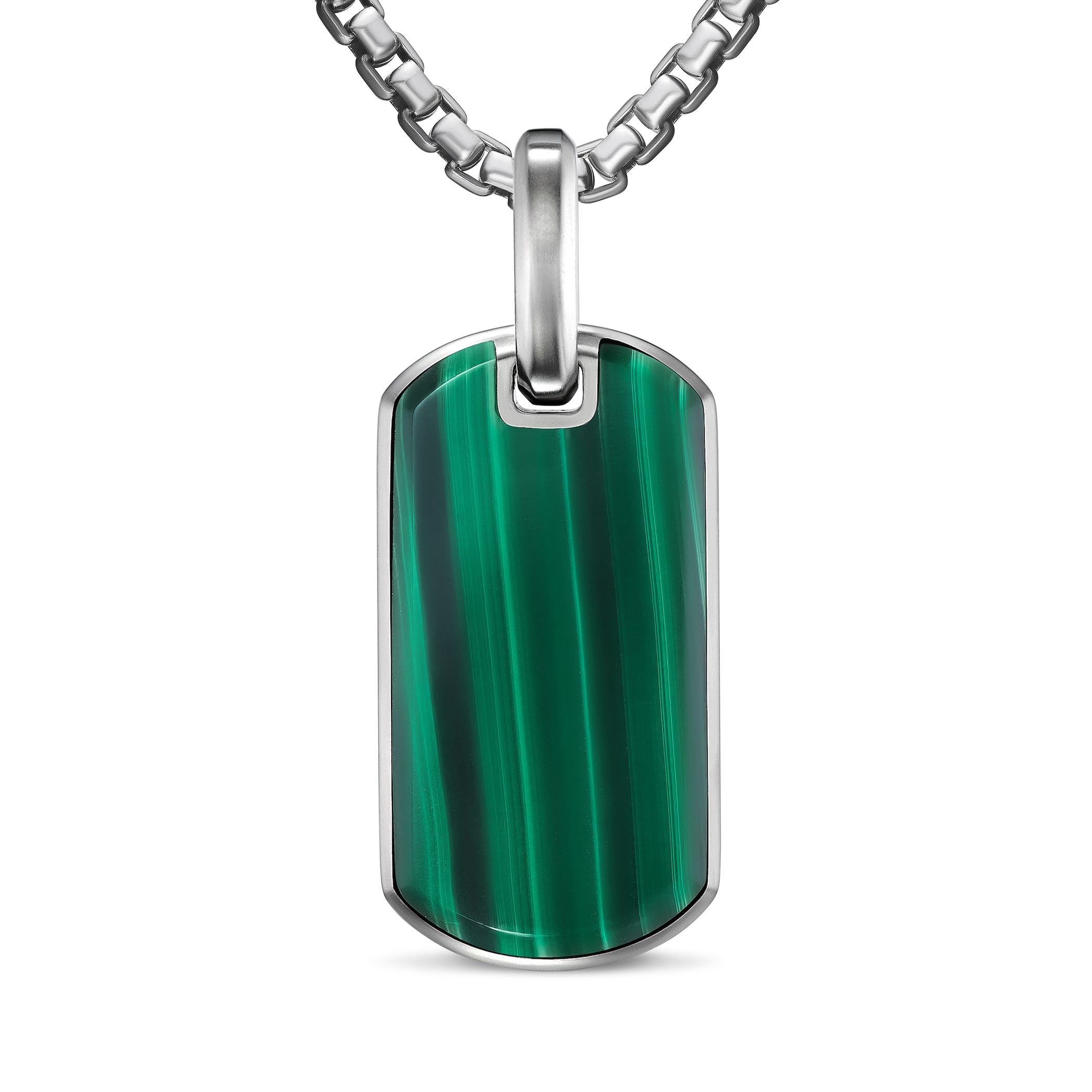 David Yurman Chevron Tag in Sterling Silver with Malachite, 27mm David Yurman Chevron Tag in Sterling Silver with Malachite, 27mm