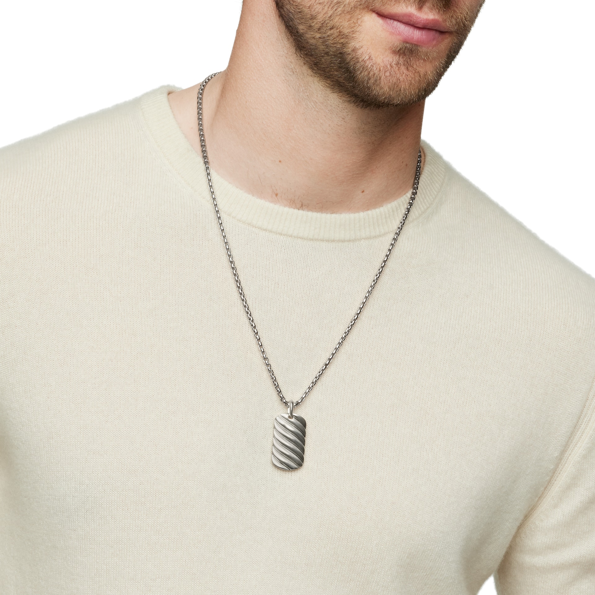 David Yurman Sculpted Cable Tag in Sterling Silver, 35mm