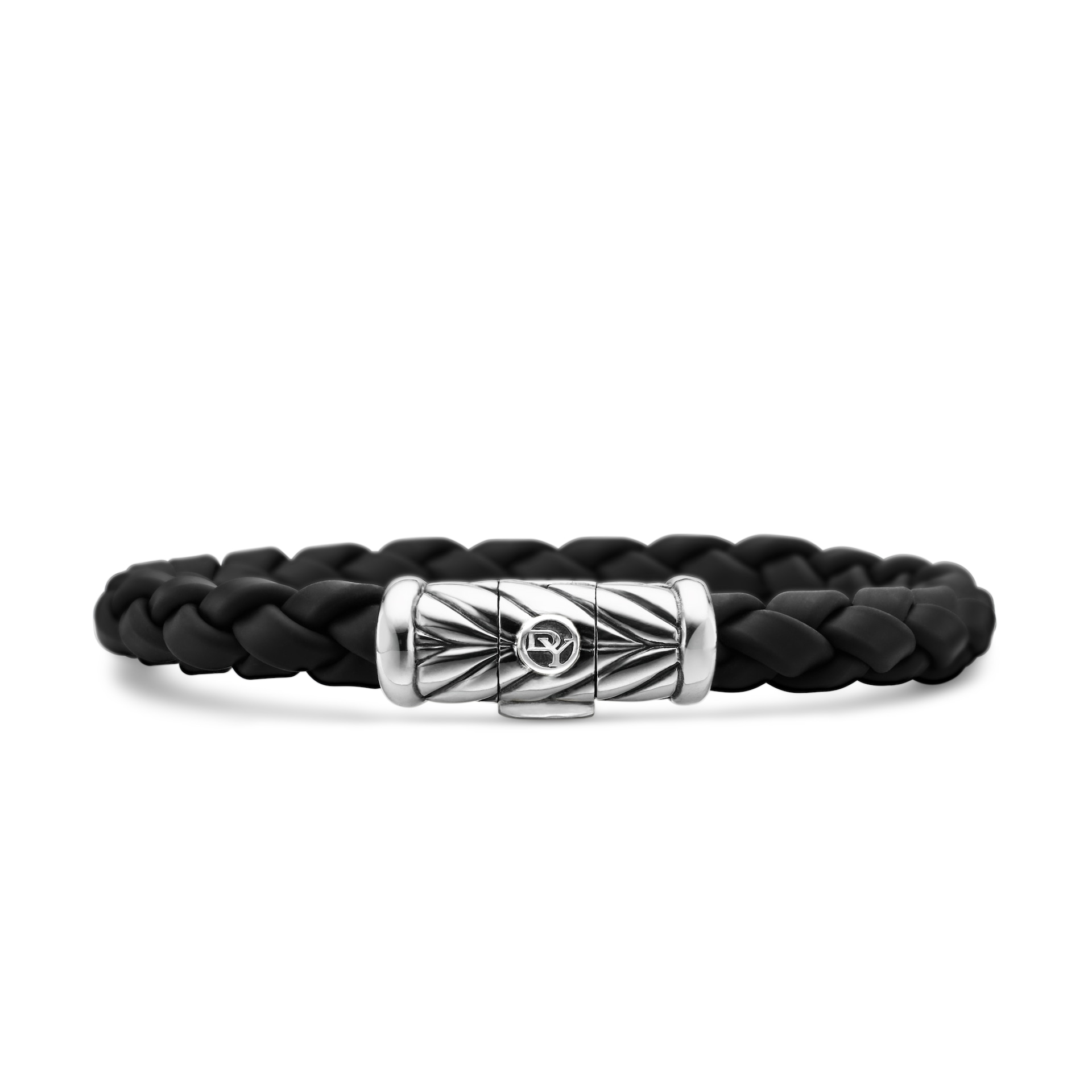 David Yurman Chevron Bracelet in Black Rubber and Sterling Silver, 8mm