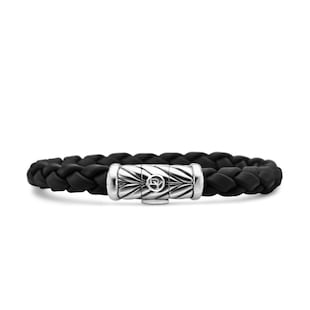 David Yurman Chevron Bracelet in Black Rubber and Sterling Silver, 8mm
