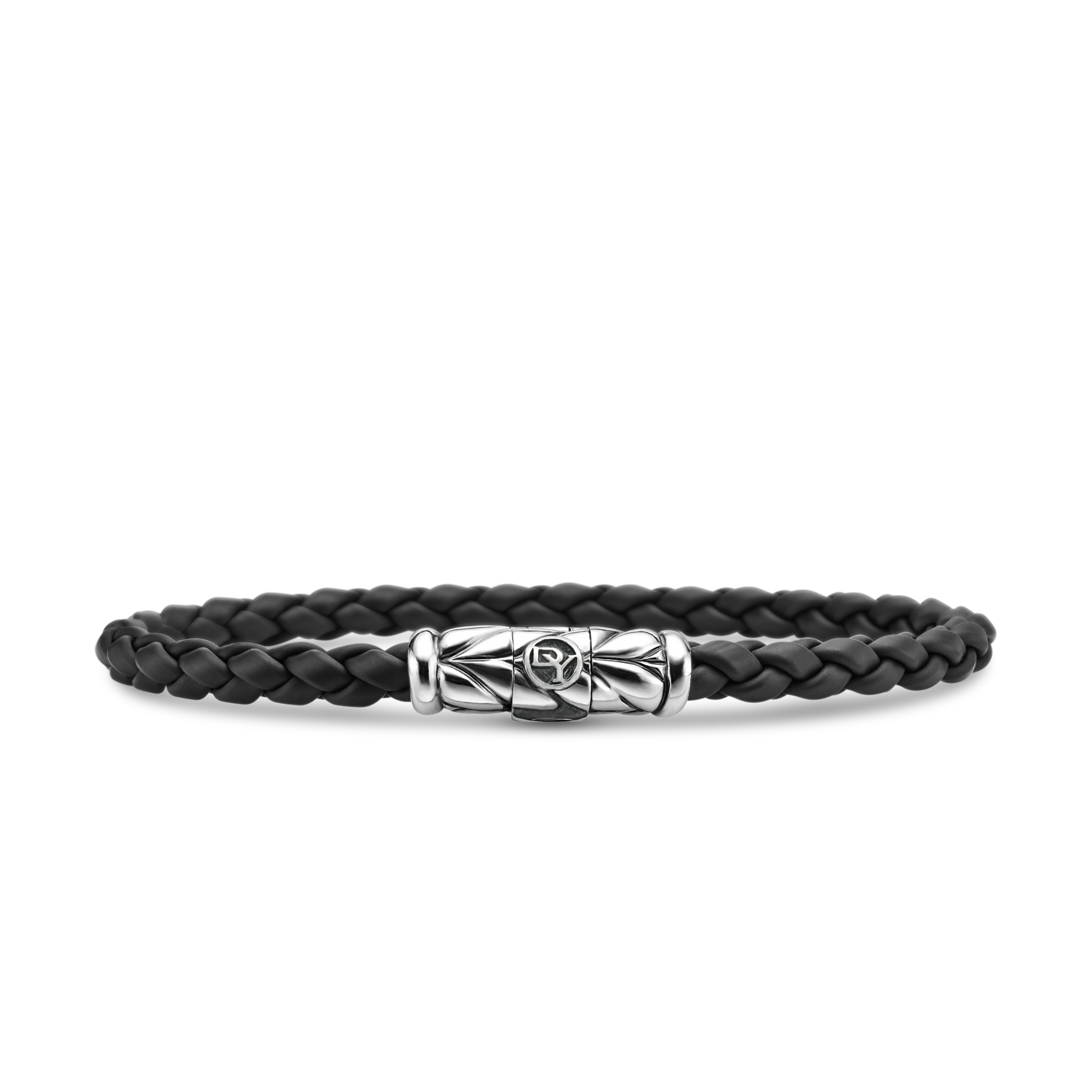 Chevron Woven Bracelet in Black Rubber and Sterling Silver, 6mm