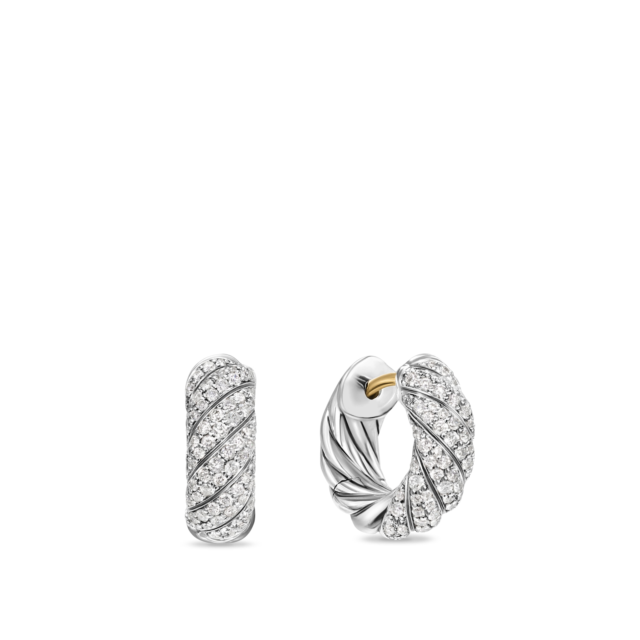 David Yurman Sculpted Cable Hoop In Sterling Silver With Diamonds, 14.4mm David Yurman Sculpted Cable Hoop In Sterling Silver With Diamonds, 14.4mm