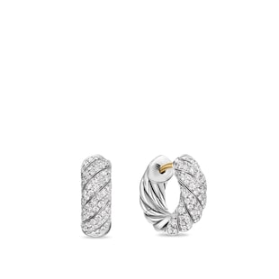 David Yurman Sculpted Cable Hoop In Sterling Silver With Diamonds, 14.4mm