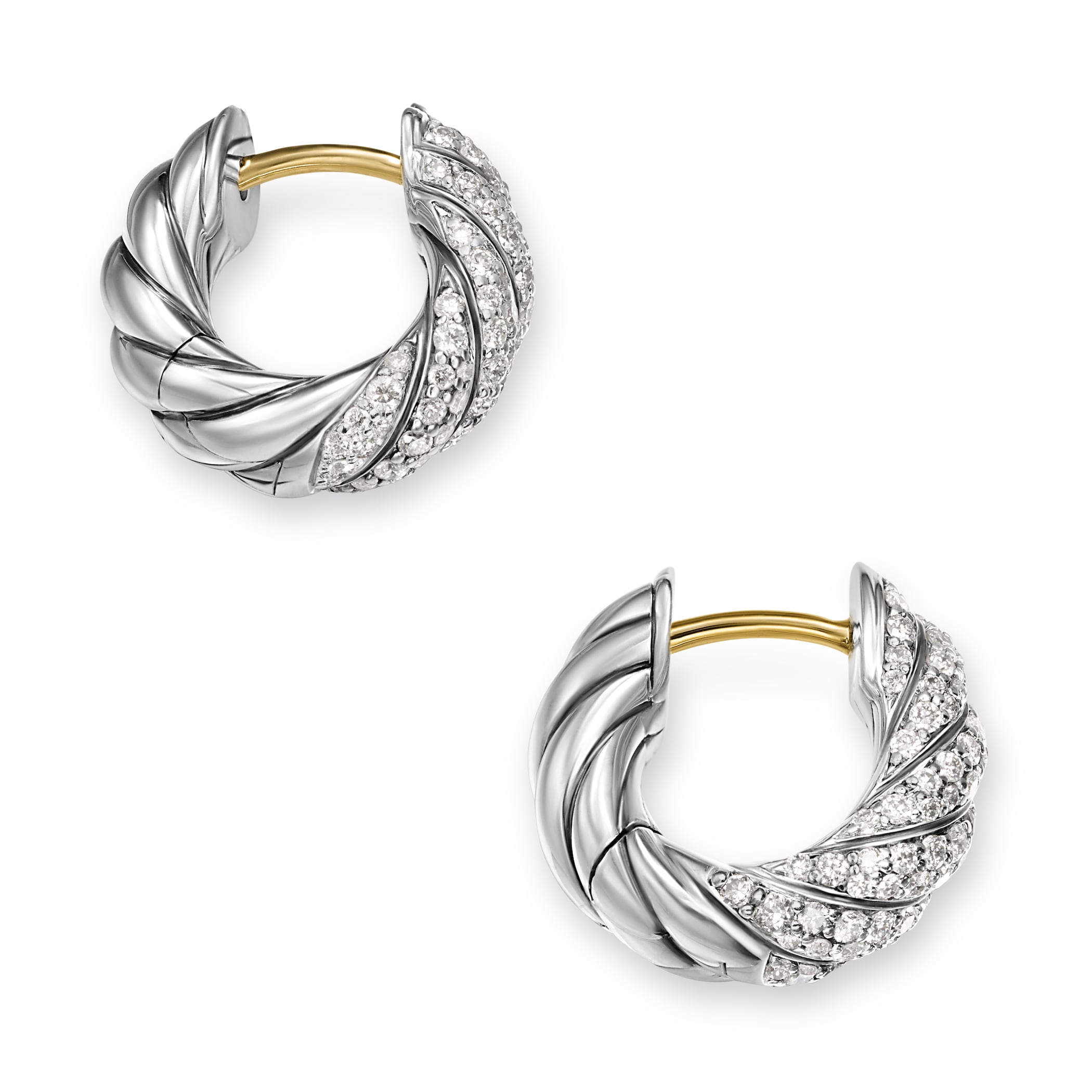 David Yurman Sculpted Cable Hoop In Sterling Silver With Diamonds, 14.4mm David Yurman Sculpted Cable Hoop In Sterling Silver With Diamonds, 14.4mm