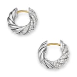 David Yurman Sculpted Cable Hoop In Sterling Silver With Diamonds, 14.4mm