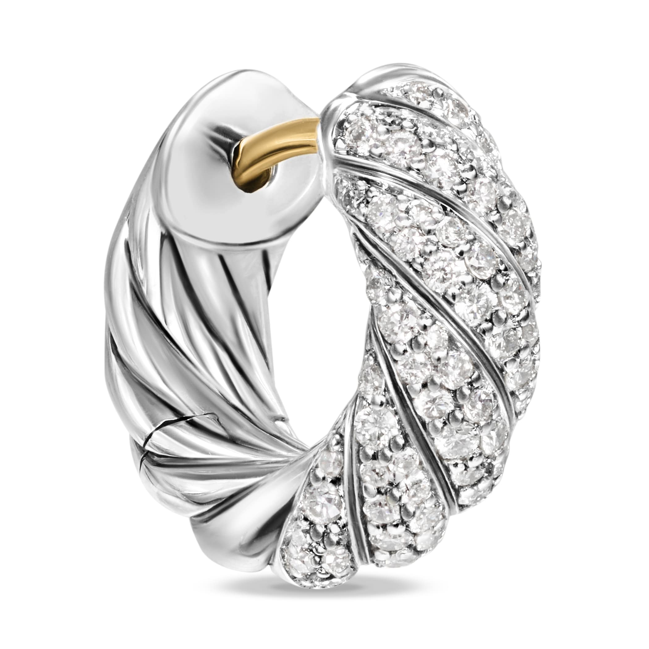 David Yurman Sculpted Cable Hoop In Sterling Silver With Diamonds, 14.4mm David Yurman Sculpted Cable Hoop In Sterling Silver With Diamonds, 14.4mm