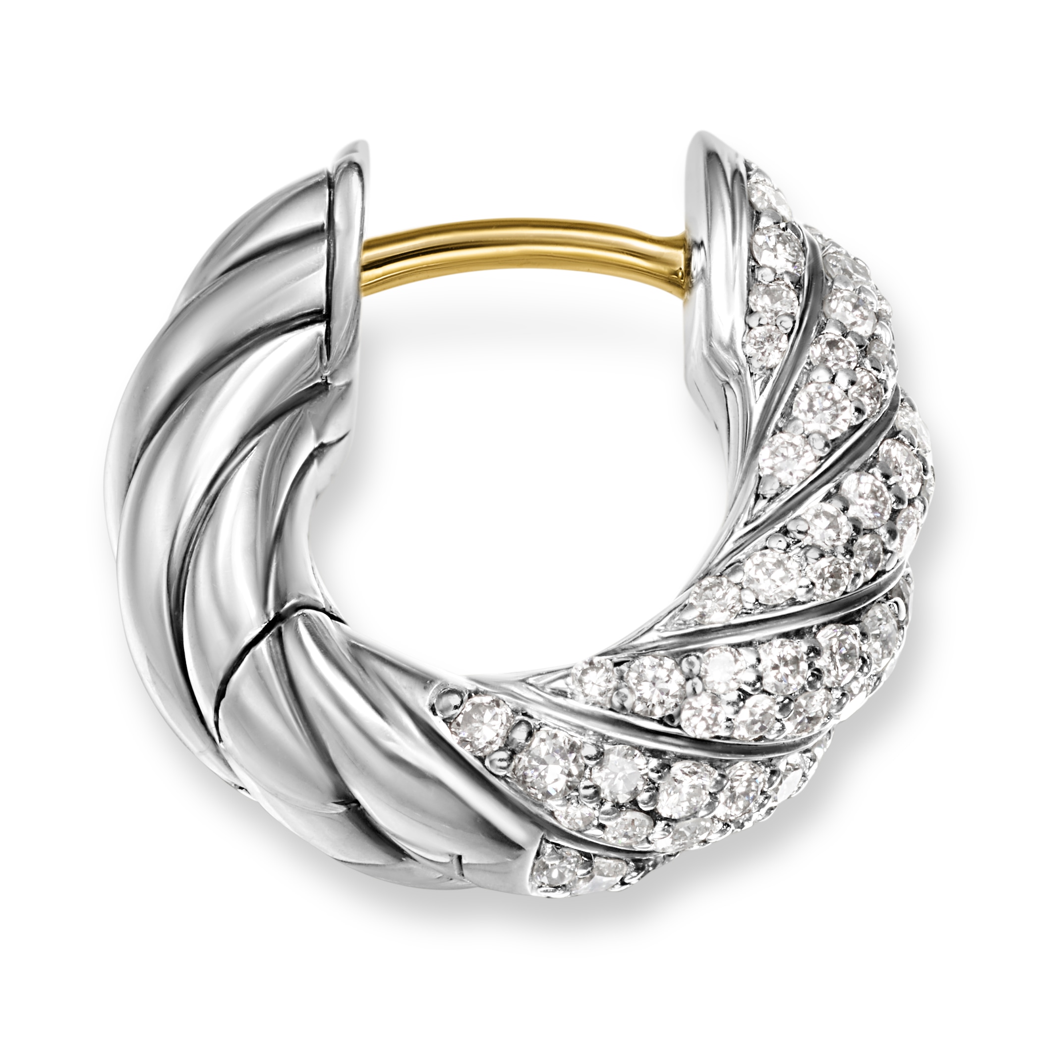David Yurman Sculpted Cable Hoop In Sterling Silver With Diamonds, 14.4mm David Yurman Sculpted Cable Hoop In Sterling Silver With Diamonds, 14.4mm