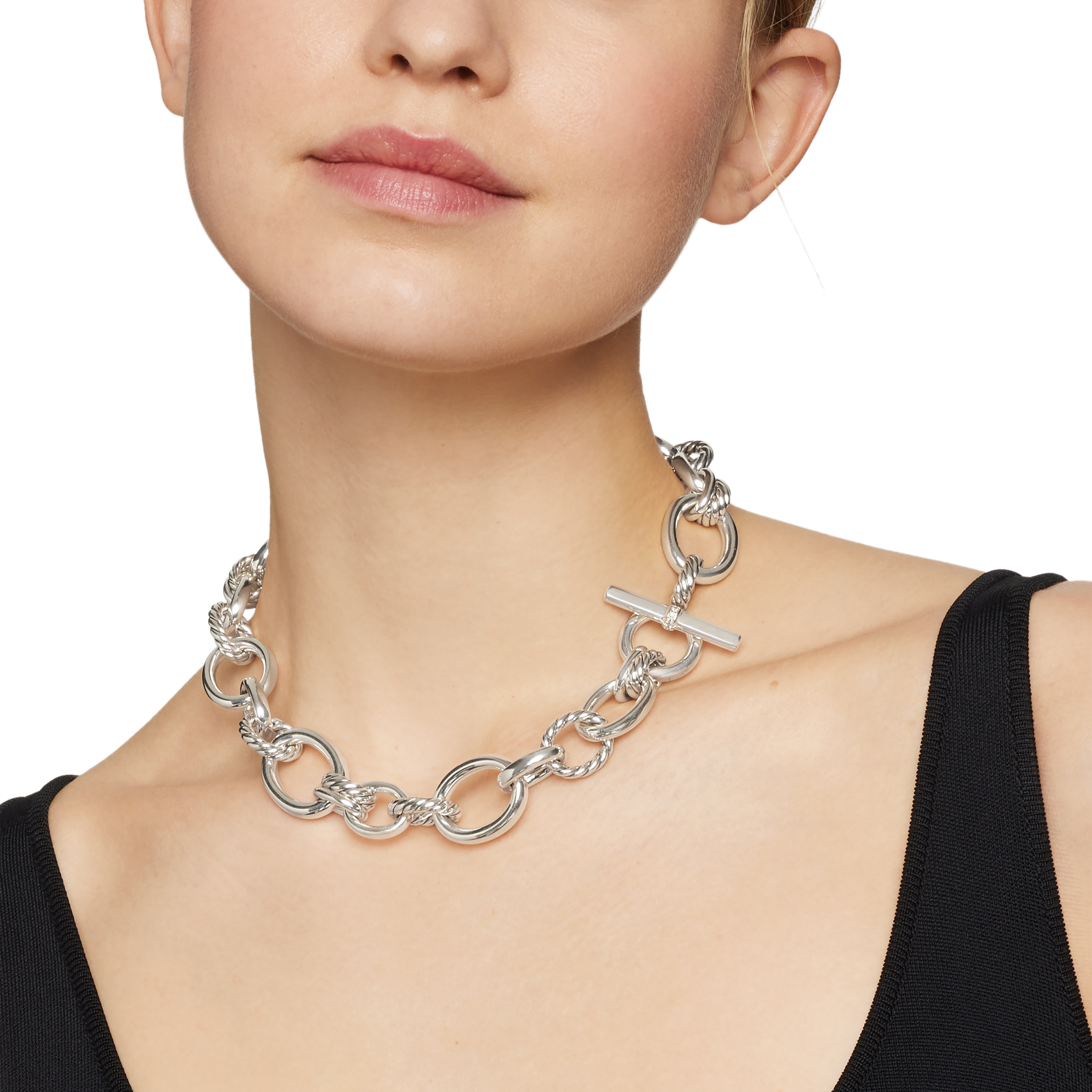 David Yurman DY Mercer™ Chain Necklace in Sterling Silver with Diamonds, 25mm