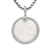 David Yurman DY Elements® Disc Pendant In Sterling Silver With Mother Of Pearl and Diamond Rim, 24mm