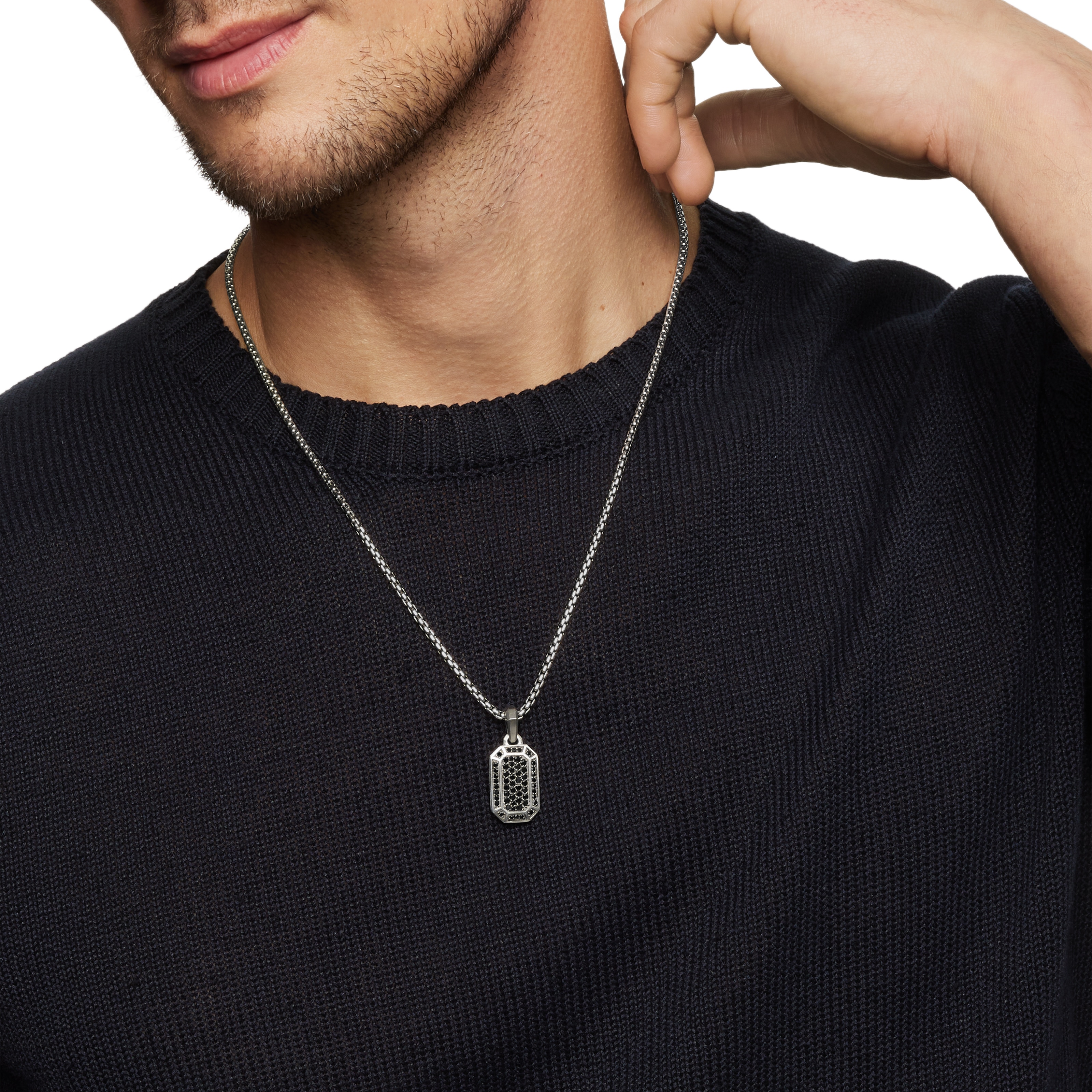 David Yurman Streamline® Amulet In Sterling Silver With Black Diamonds, 22mm David Yurman Streamline® Amulet In Sterling Silver With Black Diamonds, 22mm