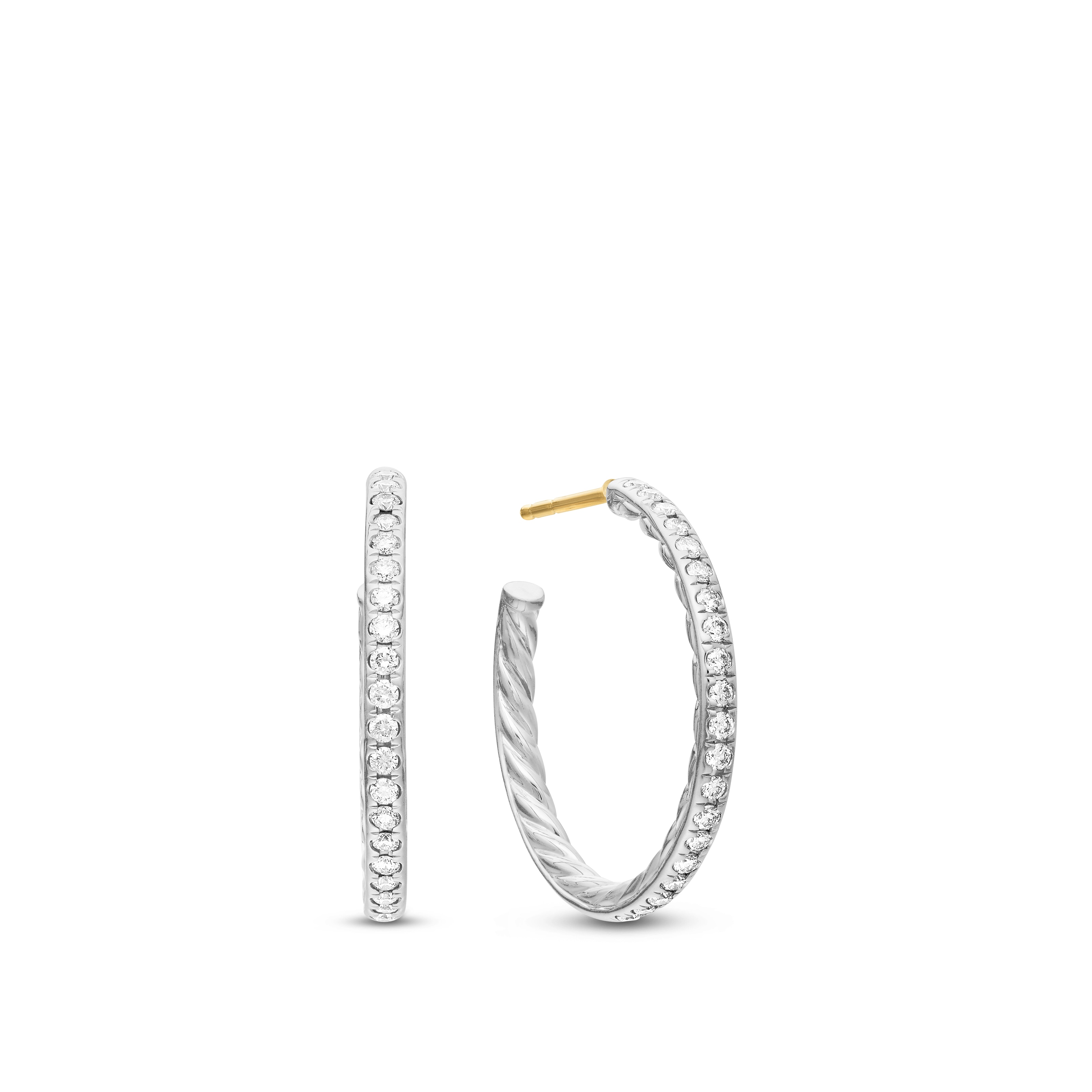 Pavé Hoop Earrings In Sterling Silver With Diamonds, 25.4mm