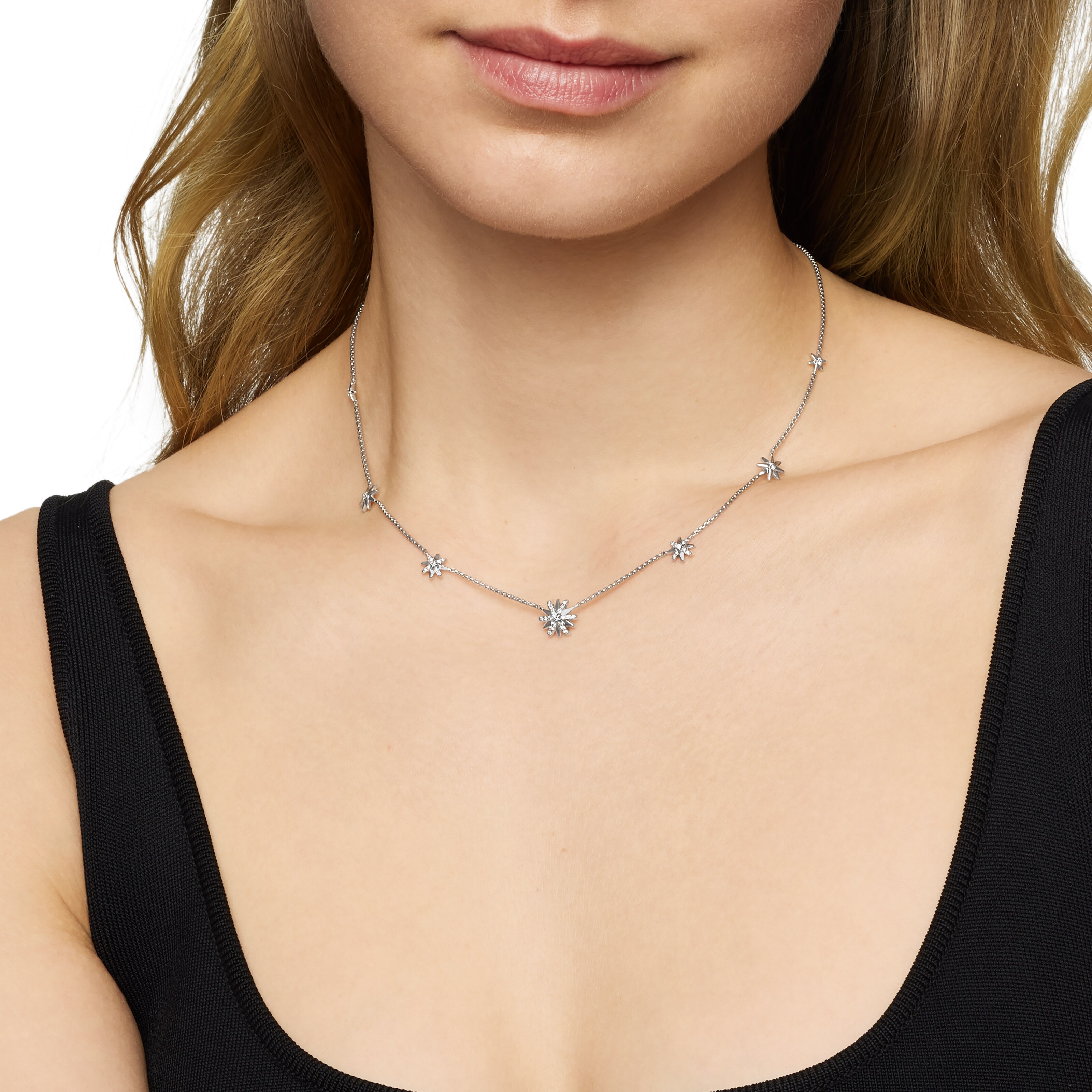 David Yurman Starburst Station Chain Necklace In Sterling Silver With Diamonds, 9.5mm
