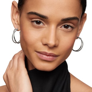 David Yurman Crossover Hoop Earrings In Sterling Silver, 33.7mm